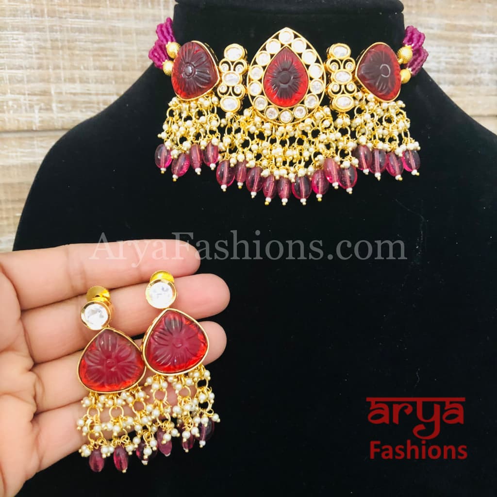 Kanishka Designer Bridal Polki Choker Necklace Set With Tikka | Choker –  Gehna Shop